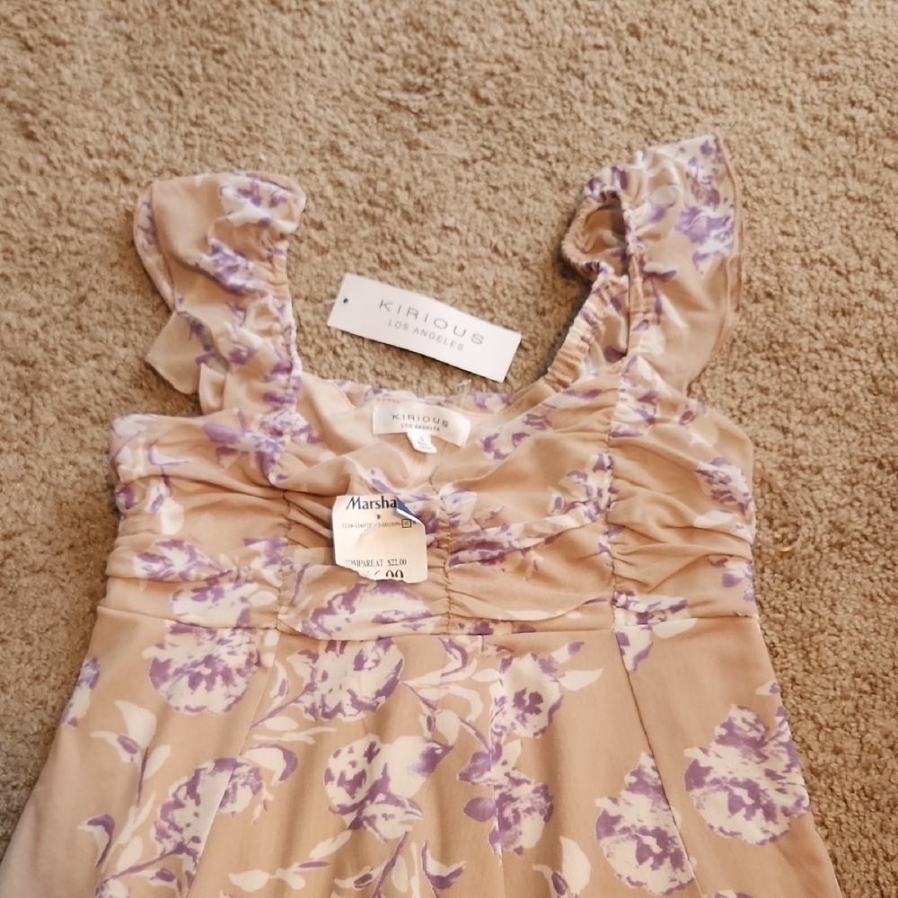 Floral Tan and Purple Women's Dress - Picture 3 of 3